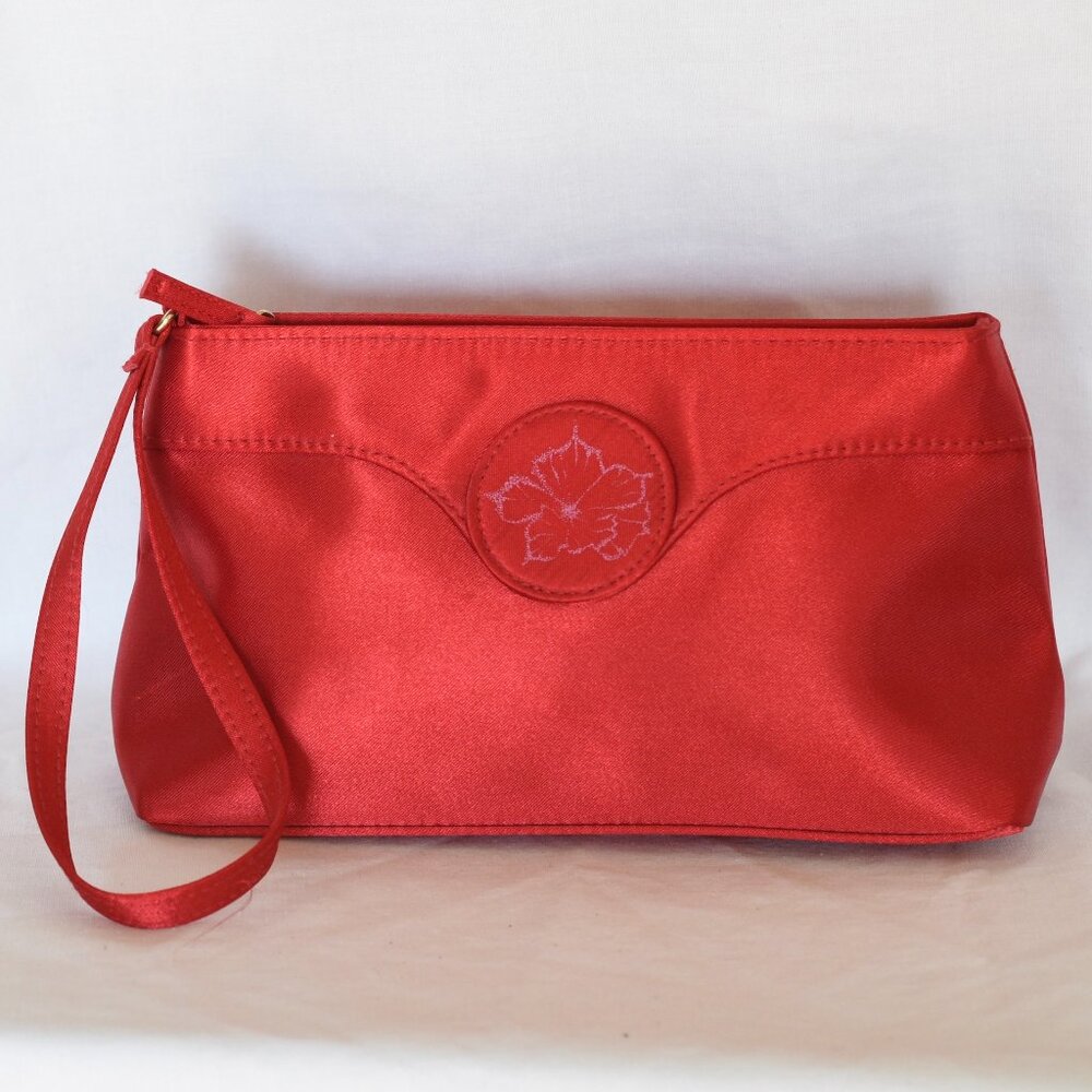Oscar de la Renta Red Satin Cosmetic Bag